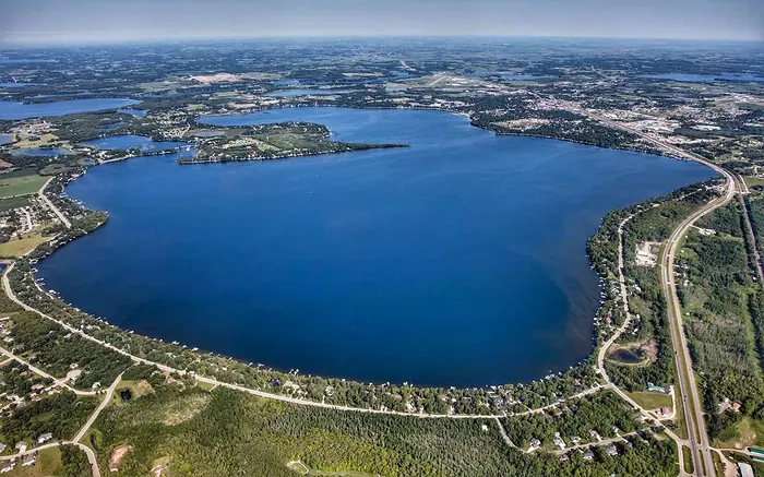 Aerial view of Detroit Lake and the town of Detroit Lakes, Minnesota